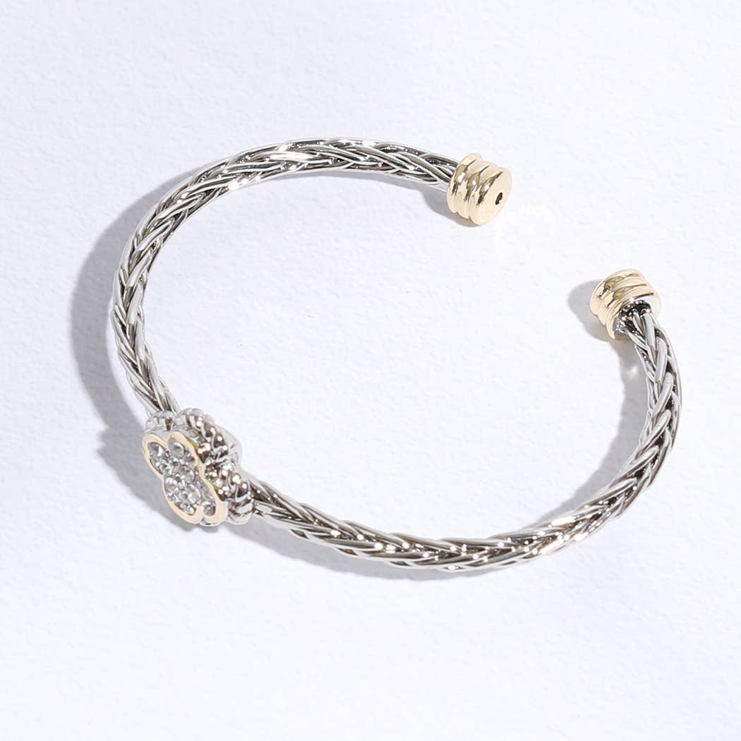 CZ Clover Multi-Toned Twisted Cuff Bracelet : CK / ONE SIZE