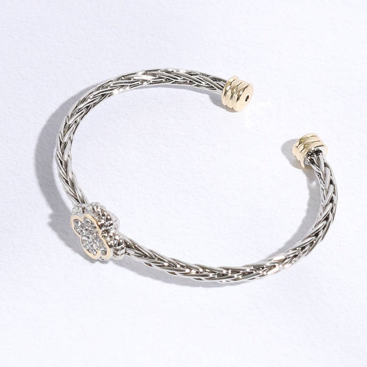 CZ Clover Multi-Toned Twisted Cuff Bracelet : CK / ONE SIZE