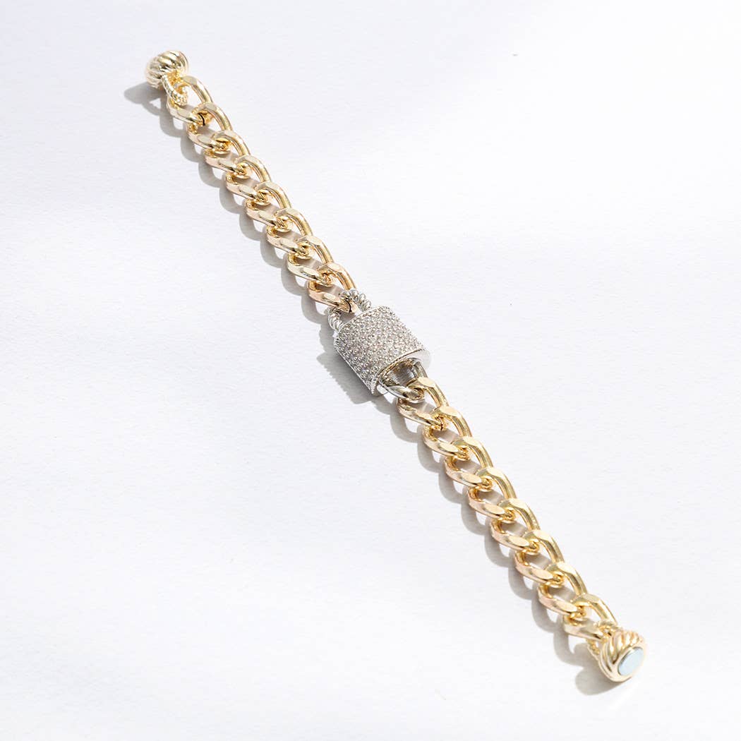 CZ Half Cylinder Charm Linked Chain Bracelet : K / ONE SIZE