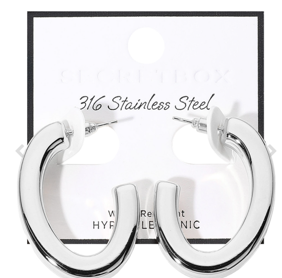 Stainless Steel Hypoallergenic Oval Hoop Earrings