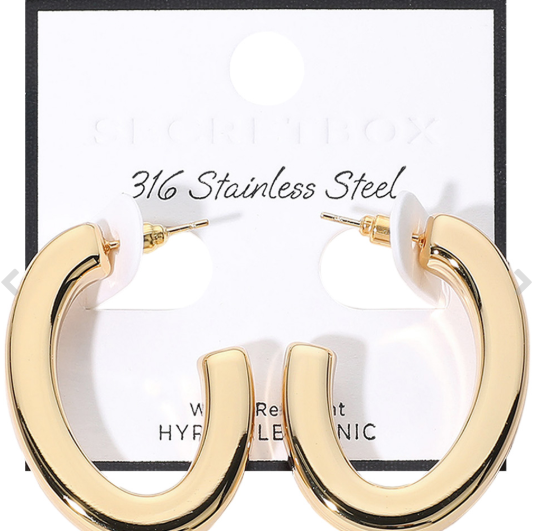 Stainless Steel Hypoallergenic Oval Hoop Earrings